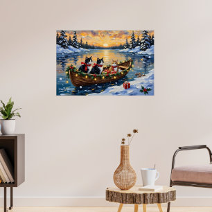 Tuxedo-Katze Weihnachtsboot Urlaub Poster