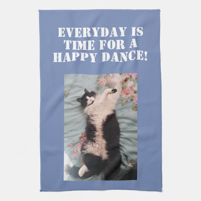 Tuxedo Katzen Happy Dance Foto Handtuch (Vertikal)