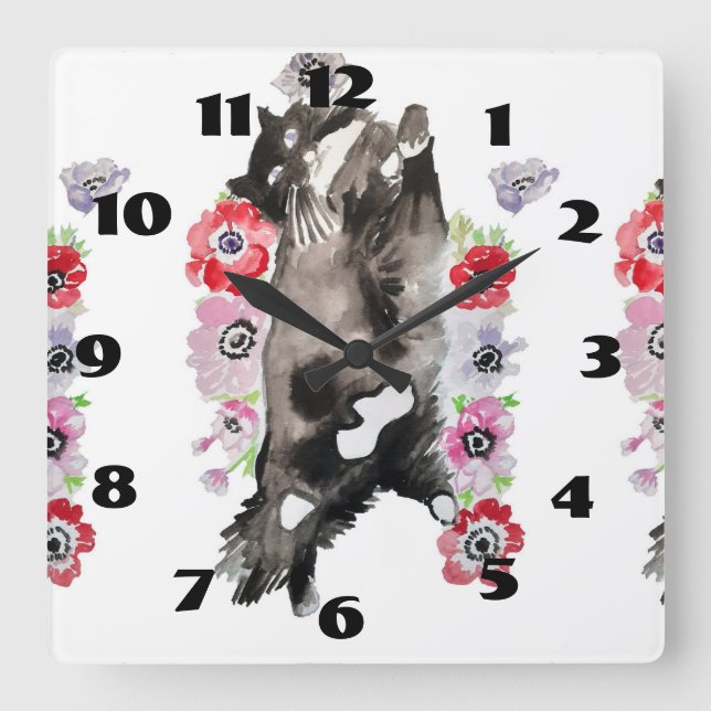 Tuxedo Katzen Kunst, Kinder und Dichtung Quadratische Wanduhr (Vorderseite)