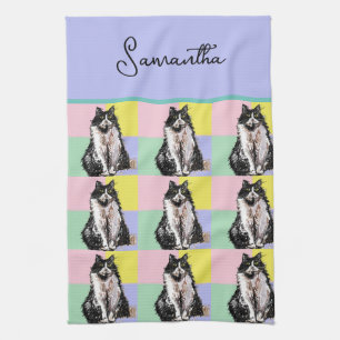 Tuxedo Katzen Niedlich Katzen Schwarz-weiß Pastell Geschirrtuch