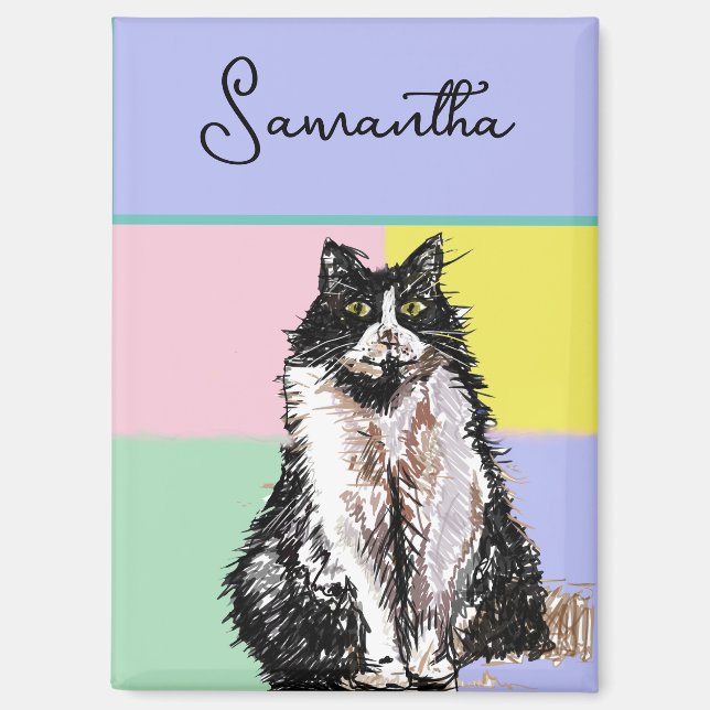 Tuxedo Katzen Niedlich Katzen Schwarz-weiß Pastell Magnet (Vorderseite)