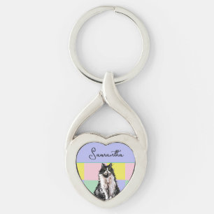 Tuxedo Katzen Niedlich Katzen Schwarz-weiß Pastell Schlüsselanhänger