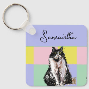 Tuxedo Katzen Niedlich Katzen Schwarz-weiß Pastell Schlüsselanhänger