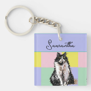 Tuxedo Katzen Niedlich Katzen Schwarz-weiß Pastell Schlüsselanhänger
