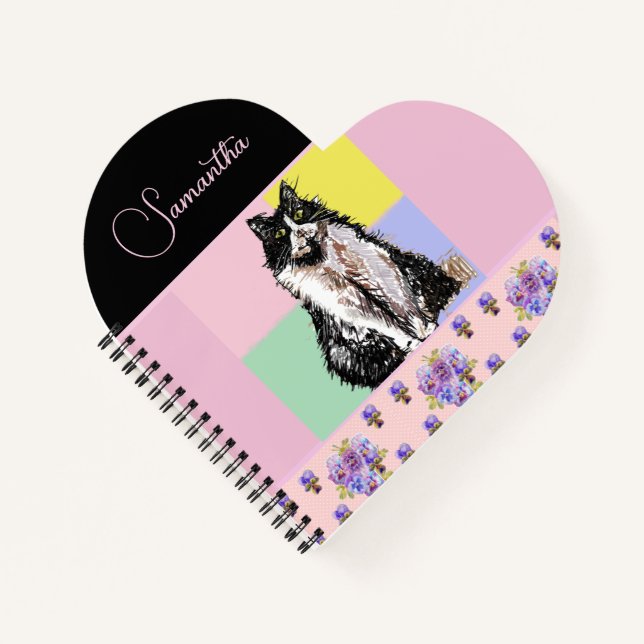 Tuxedo Katzen Pastellfarbene, rosa Mädchen Notizbuch (Vorderseite)