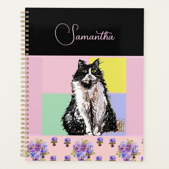 Tuxedo Katzen Pastellfarbene, rosa Mädchen Planer (Vorderseite)