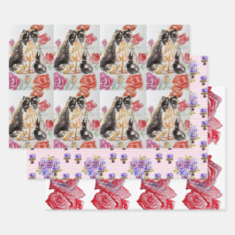 Tuxedo Katzen Rosa Blume Aquarellmalerei Geschenkpapier Set