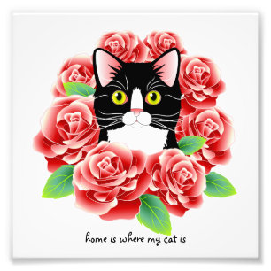 Tuxedo-Katzen-Rosen-Druck "Zuhause ist, wo meine Fotodruck