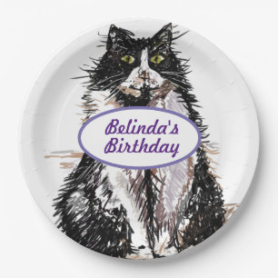 Tuxedo Katzen Schwarz-weiß Geburtstagsparty Plate Pappteller