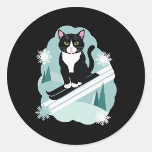 Tuxedo Katzen und Schneeschuhwinterfans Runder Aufkleber