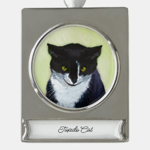 Tuxedo Katzenmalerei - Niedliche Originalkatzenart Banner-Ornament Silber