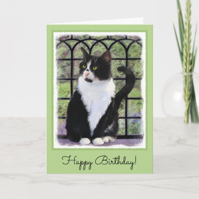 Tuxedo Katzenmalerei - Niedliche Originalkatzenart Karte (Vorderseite)