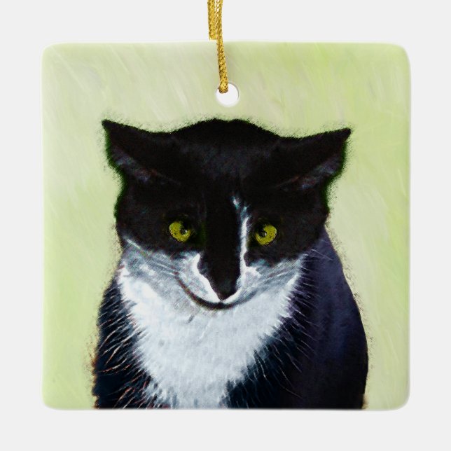 Tuxedo Katzenmalerei - Niedliche Originalkatzenart Keramikornament (Vorderseite)
