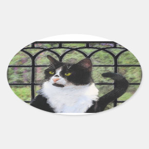 Tuxedo Katzenmalerei - Niedliche Originalkatzenart Ovaler Aufkleber
