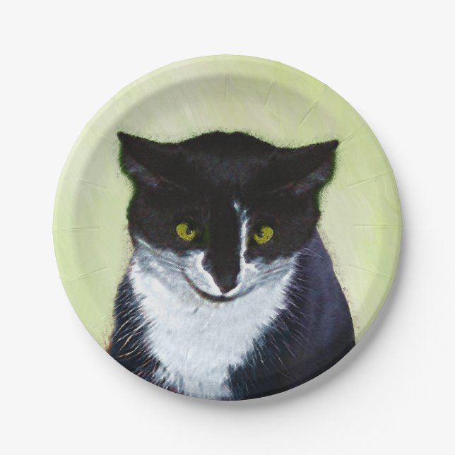 Tuxedo Katzenmalerei - Niedliche Originalkatzenart Pappteller (Vorderseite)
