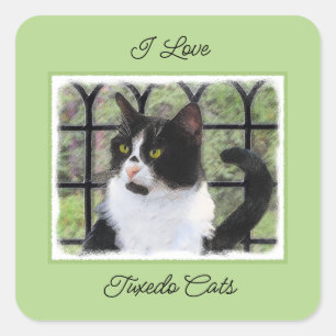 Tuxedo Katzenmalerei - Niedliche Originalkatzenart Quadratischer Aufkleber