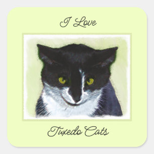 Tuxedo Katzenmalerei - Niedliche Originalkatzenart Quadratischer Aufkleber
