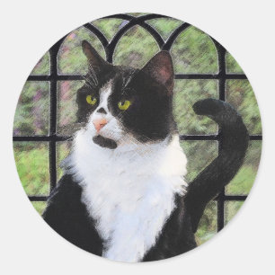 Tuxedo Katzenmalerei - Niedliche Originalkatzenart Runder Aufkleber