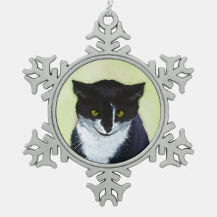 Tuxedo Katzenmalerei - Niedliche Originalkatzenart Schneeflocken Zinn-Ornament
