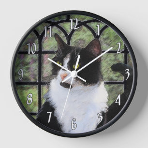 Tuxedo Katzenmalerei - Niedliche Originalkatzenart Uhr