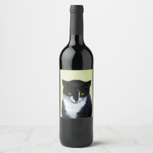 Tuxedo Katzenmalerei - Niedliche Originalkatzenart Weinetikett