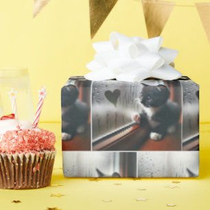 Tuxedo Kitten mit einem Herzfenster Geschenkpapier