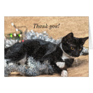 Tuxedo Kitten Tinsel und Leuchten Danke Karte