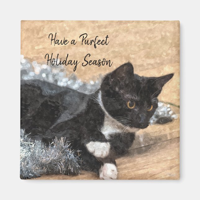 Tuxedo Kitten Tinsel und Lights Magnet (Vorne)