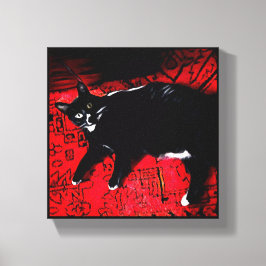 Tuxedo Kitty on Red Rug canvas print Leinwanddruck