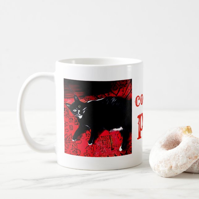 Tuxedo Kitty on Red Rug Kaffeetasse (Mit Donut)