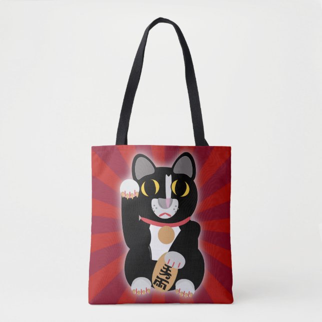 Tuxedo Lucky Cat Cartoon Fortune Pet Kitty Tasche (Vorderseite)
