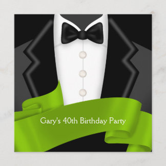 Tuxedo Mans Black Green 40. Geburtstag Party Einladung