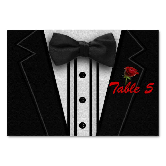 Tuxedo mit Bow-Krawatte-Monogramm Tischnummer (Vorderseite)