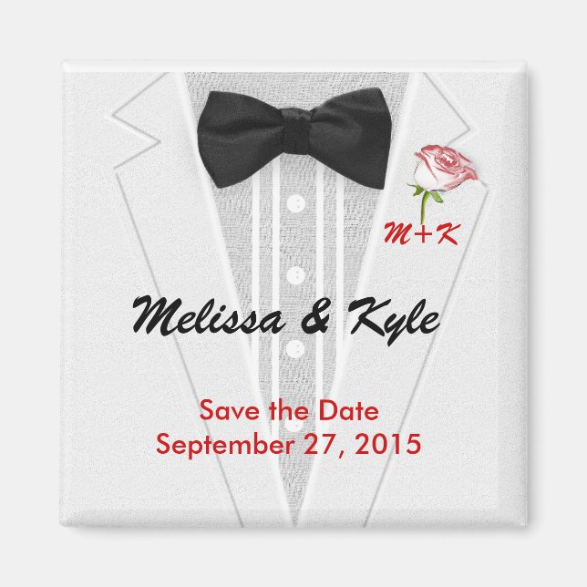 Tuxedo Monogramm mit Rose Magnet (Vorne)