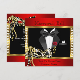 Tuxedo Red Gold Black Krawatte Masquerade Ball Einladung