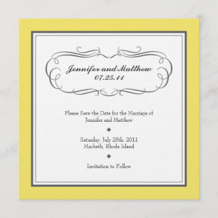 Tuxedo Save the Date - Gelb und Grau auf Linen