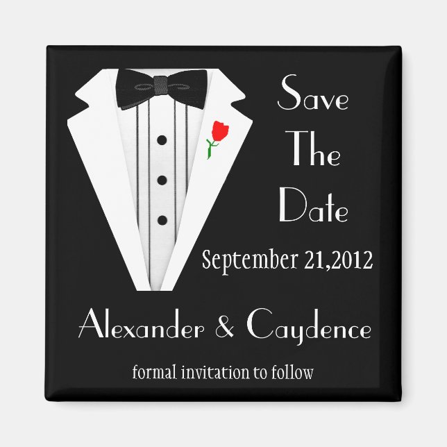 Tuxedo-Schwarz-Krawatte Save the Date Magnet (Vorne)