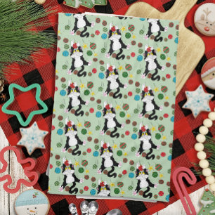 Tuxedo Schwarz-weiße Weihnachtskatze Geschirrtuch