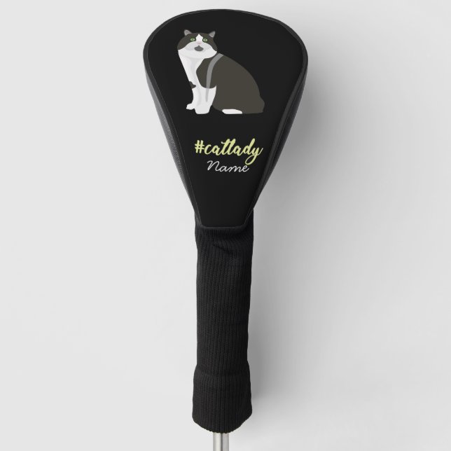 Tuxedo Schwarzweiß Katze für Katze Mama Golfer Golf Headcover (Vorderseite)