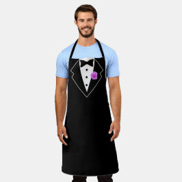 Tuxedo Schwarzweiß mit Lila Blume in Lapel Schürze