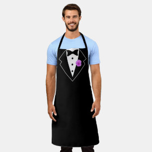 Tuxedo Schwarzweiß mit Lila Blume in Lapel Schürze