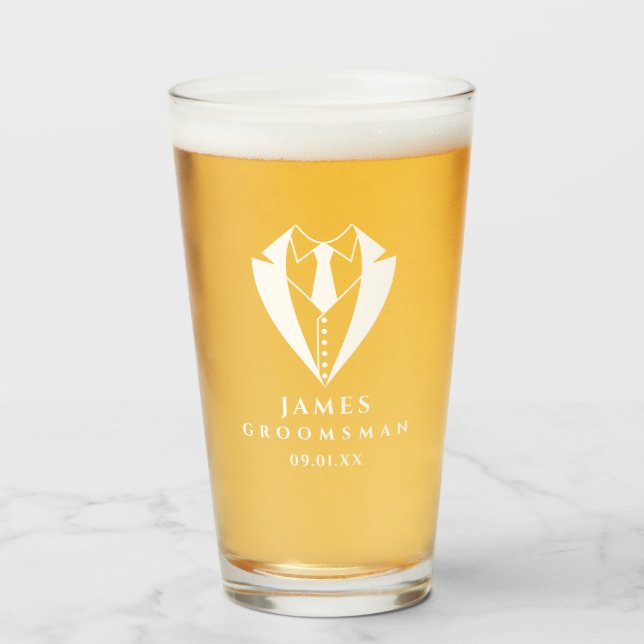 Tuxedo Trauzeuge Custom Personalisiert Beer Tumble Glas (Vorne (Gefüllt))