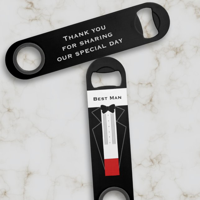Tuxedo Trauzeuge Vielen Dank für Ihr Hochzeitklass Speedflaschenöffner (Thank your Best Man for being the best man at your wedding with this bottle opener)