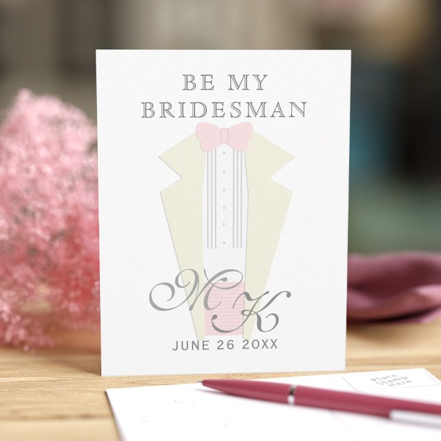 Tuxedo Wedding be My Bridesman Einladung Postkarte (Ask your Bridesman to stand by your side with this tuxedo proposal postcard. He'll say yes)