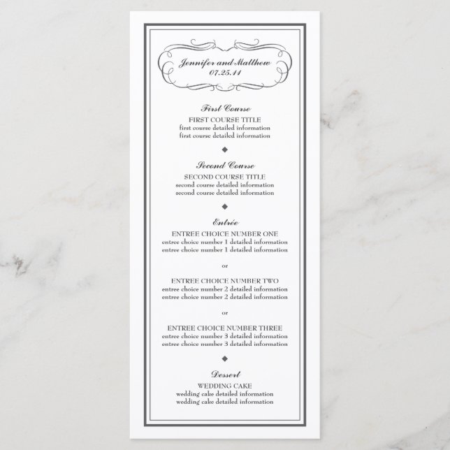 Tuxedo Wedding Menü in Charcoal Gray Menükarte (Vorderseite)