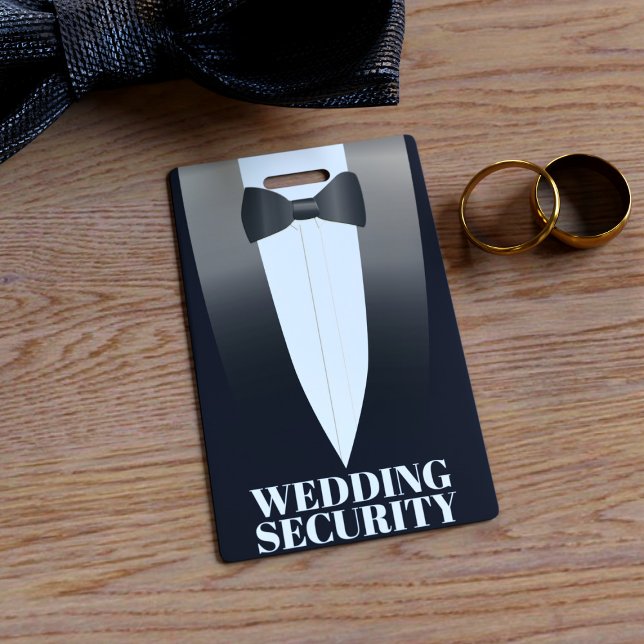 Tuxedo Wedding Security Abzeichen Ausweis (A tuxedo security badge perfect for your ring bearer. Just add your details on the reverse)