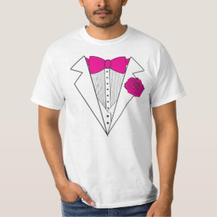 Tuxedoart mit rosa Bowtie und rosa Rose T-Shirt