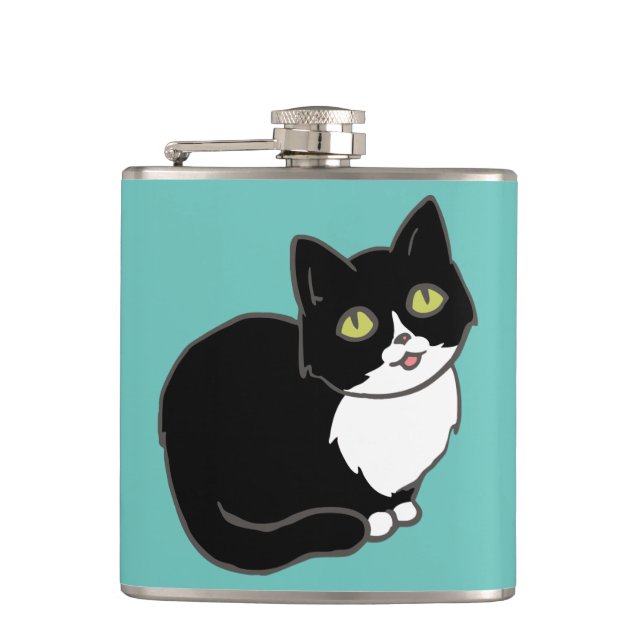 Tuxie Tuxedo Cat Flachmann (Vorderseite)