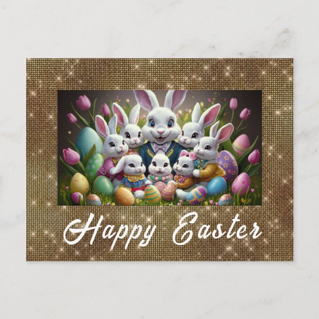 *~* TV1 Joyeuses Pâques Lapin Fleurs Œufs Carte po (Devant)