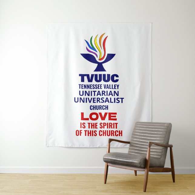 TVUUC Chalice Logo Symbol, Liebe ist der Geist Wandteppich (Beispiel)